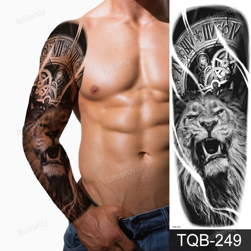 Temporary Tattoos men large full arm sleeve tattoo god wolf moon dragon lion king tiger forest tattoo designs big body tattoo sticker,temporary tattoos