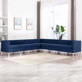 

7 PCs blue sofa fabric sofa Set