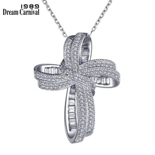 Dreamcarnaval 1989 à la mode croix pendentif nœud collier lien chaîne prix incroyable Zircon mode bijoux cadeau de noël SZ12599 