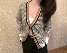 Oversize Cardigans Sweaters Checkered Plaid Colorfaith Fashionable Womens Spring Knitting