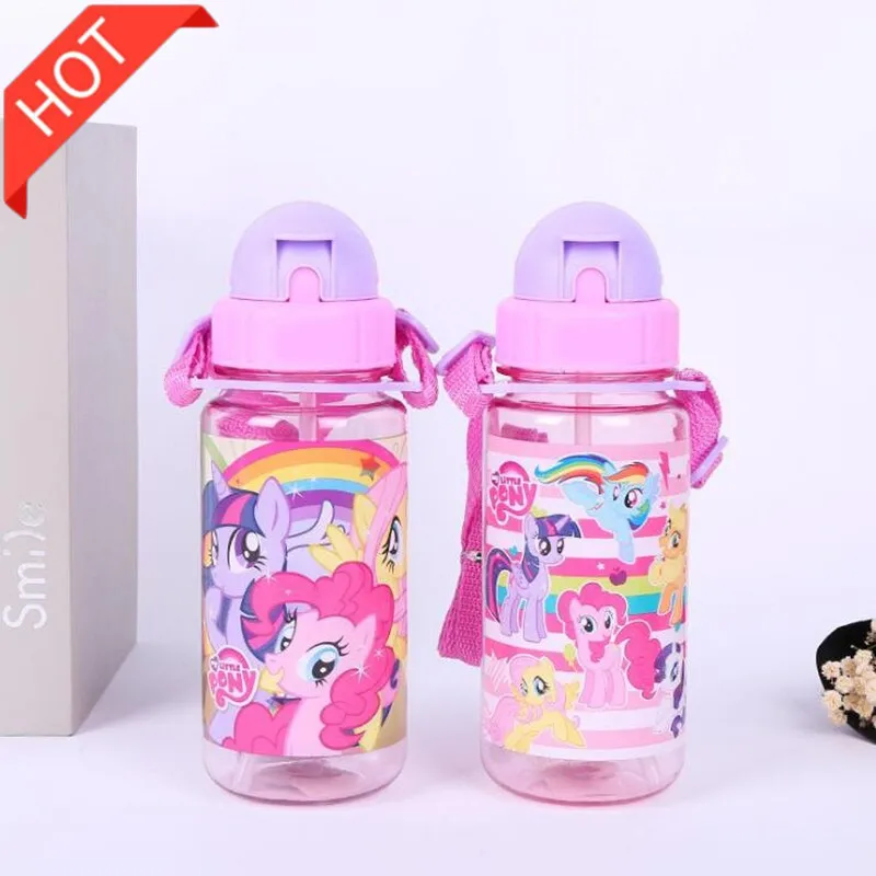 Дети воды бутылка с соломинкой мультфильм пони Детская пластик ремень питьевой бутылки путешествия essential sippy Небьющийся