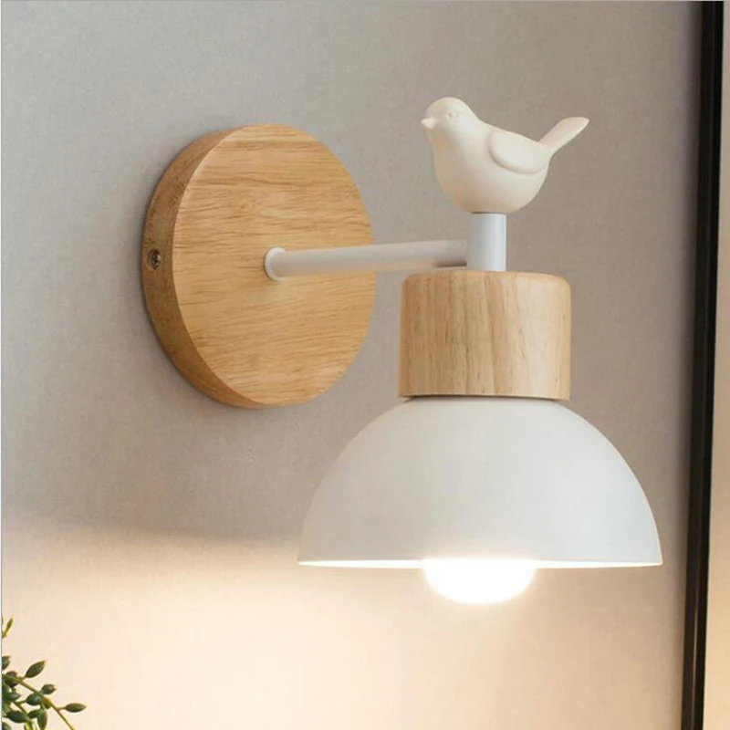 

Modern Minimalist Wall Lamp Creative Birds Wall Lamp Restaurant Kitchen Wooden Wall Lamp Nordic Macaron E27 Bedside Wall Lamps