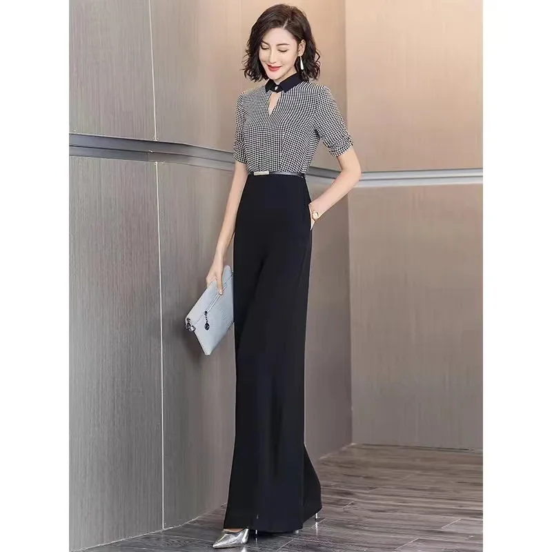 2022-new-women's-summer-pants-skirt-set-black-lattice-stitching-fashion-one-piece-pants-long-jumpsuit-women's-wear