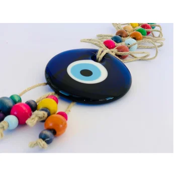 

Big Evil Eye 9cm Glass Bead with Colorful Beads Turkish Handmade Amulet for Wall Hanging Talisman Boho Home Decor Protector