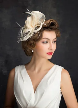 

Champagne Wedding Hat Tulle Net Feather Bridal Headpieces ( 20cm X 50 Cm)