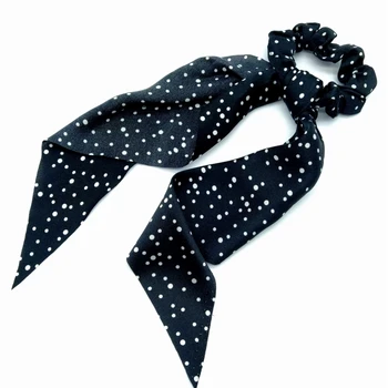 

Elastic Band for black hair with white polka dots, women's rubber.