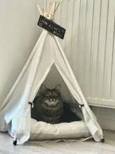 Tipi de Gato con cojín y pizarra para perros, carpa portátil para perros y casas de mascotas, tienda plegable de lona de madera para mascotas, cama para animales pequeños