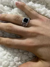 Anillo de navidad plateado para hombre, anillos de esmalte cuadrado y negro, joyería fina, alta calidad, 8-11