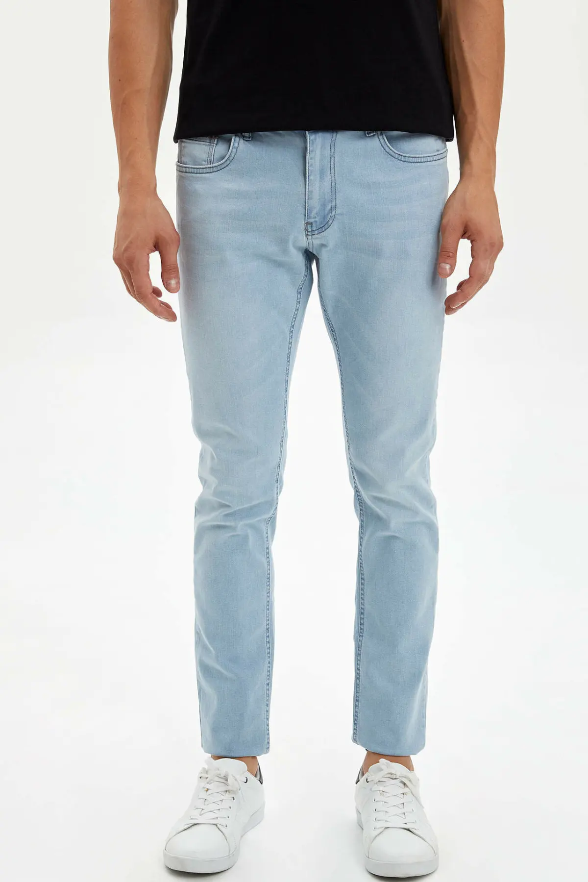 DeFacto Fashion Men's Simple Light Blue Stretch Jeans Men Elastic Denim ...