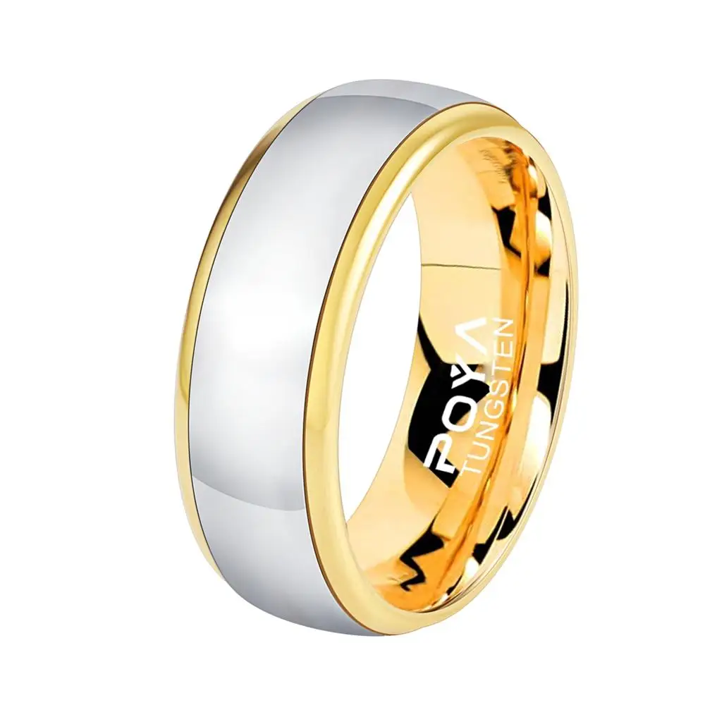 Вольфрамовые кольца POYA для мужчин обручальные 8 мм с рельефными краями золотого