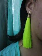 12cm y 5,1 larga borla fibra Clip en pendientes No perforado para las mujeres de moda nupcial bohemio boda Clip de oreja Anti-alergia