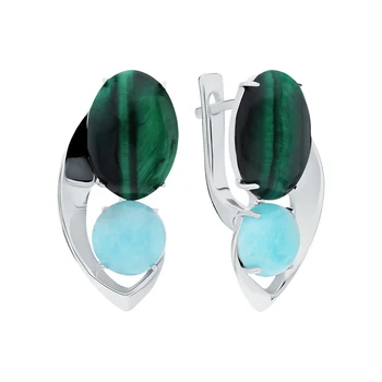 

Silver earrings with amazonite and Tiger Eyes sunlight sample 925