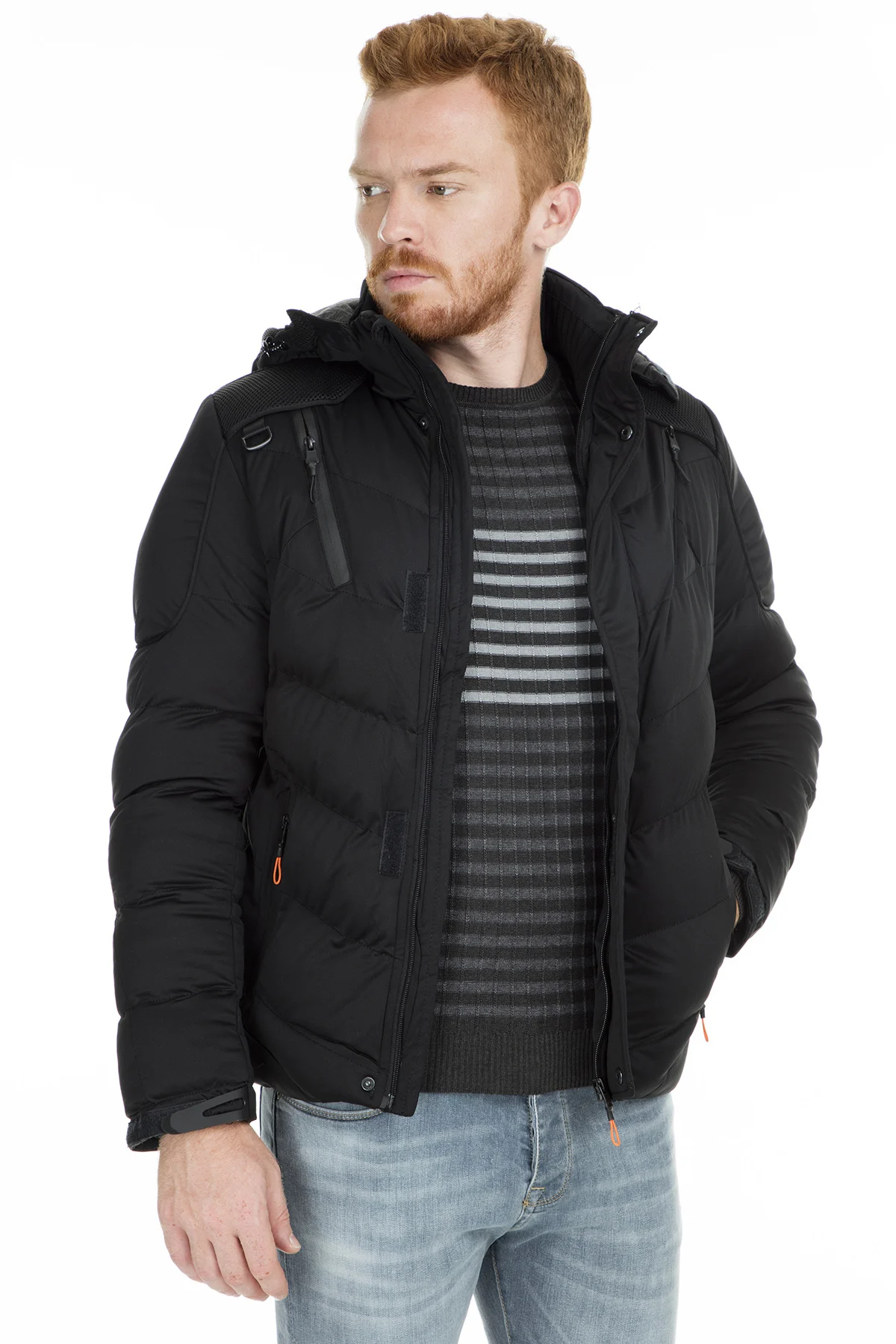 

Pique Hooded Inflatable Coat MALE COAT SCAT