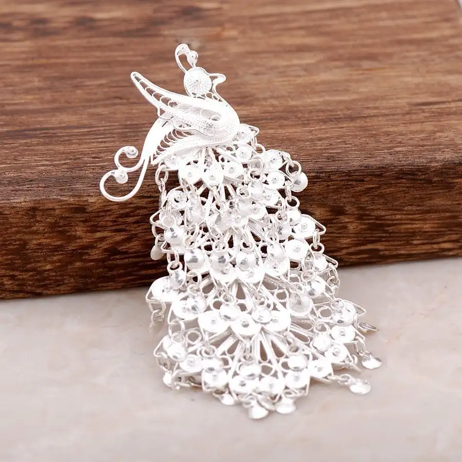 

Filigree Embroidered Handmade Peacock Silver Brooch 215Hand Made Jewellery