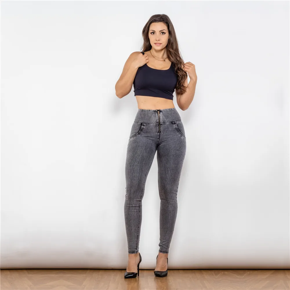 Shascullfites Women's Denim Pants Grey High Waisted Gym Leggings Super Stretch Women Yoga Hip Push Up Leggings Jogging