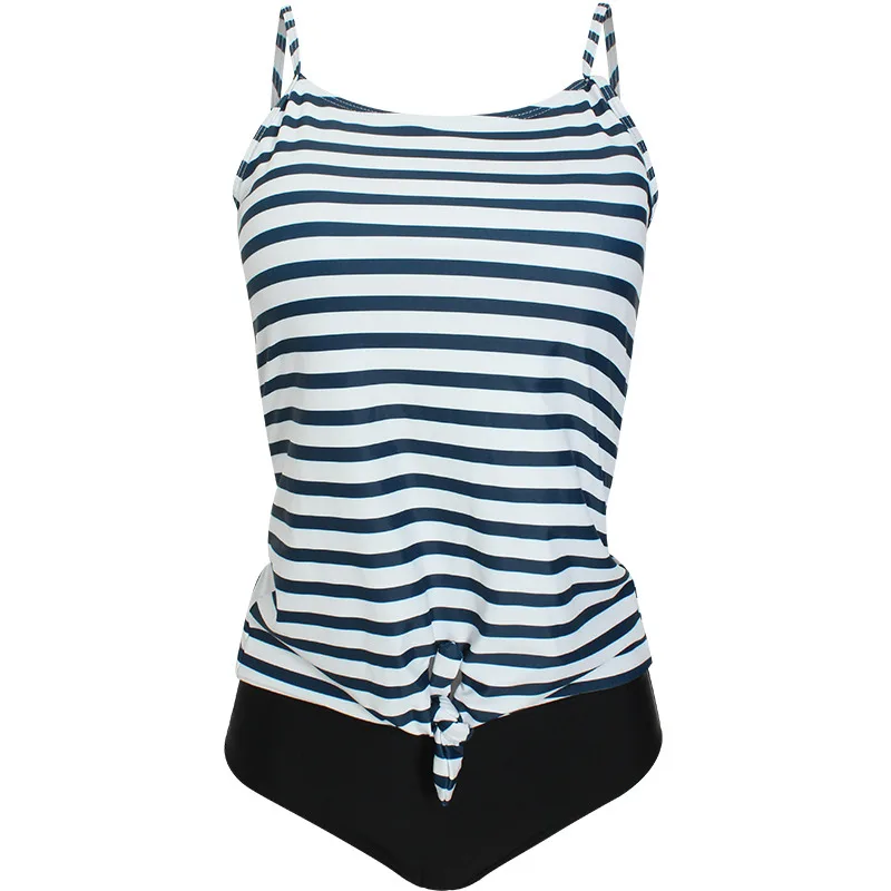 Style4StripedxBlack Высокая талия бикини с оборками 2 шт. купальник с принтом плюс размер женский купальник бикини Feminino купальный костюм танкини набор - Цвет: Style4StripedxBlack