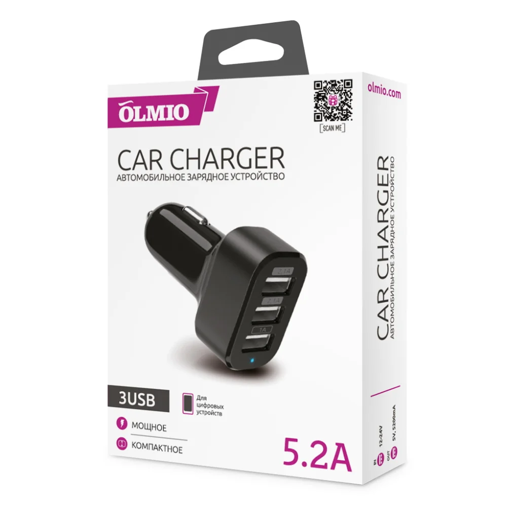 Автомобильное зарядное устройство Olmio 3USB ПР038714 5.2 A|Кабели адаптеры и разъемы| |