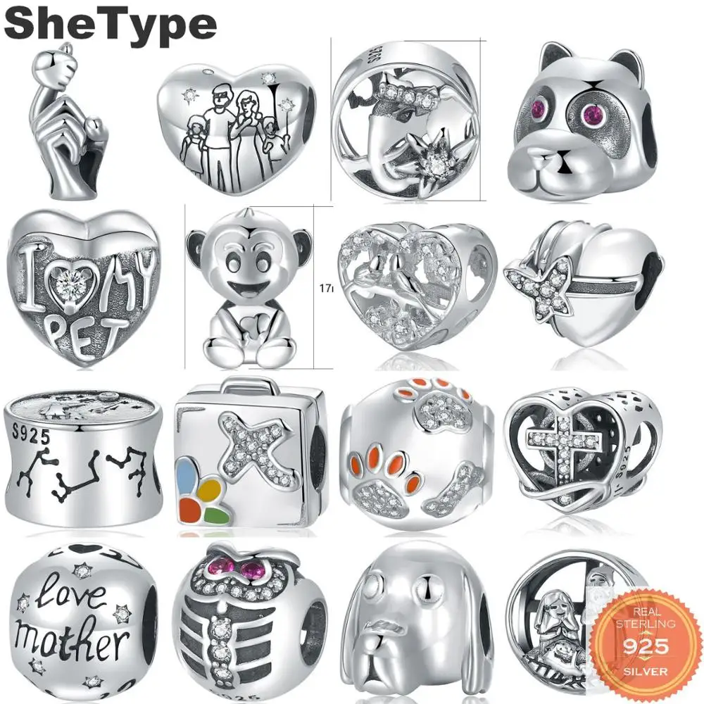 

SheType 2020 New Arrival 3D Heart Shape Animal Beads Gift for Women & Man Jewelry Making Charm 925 Solid Sterling Silver
