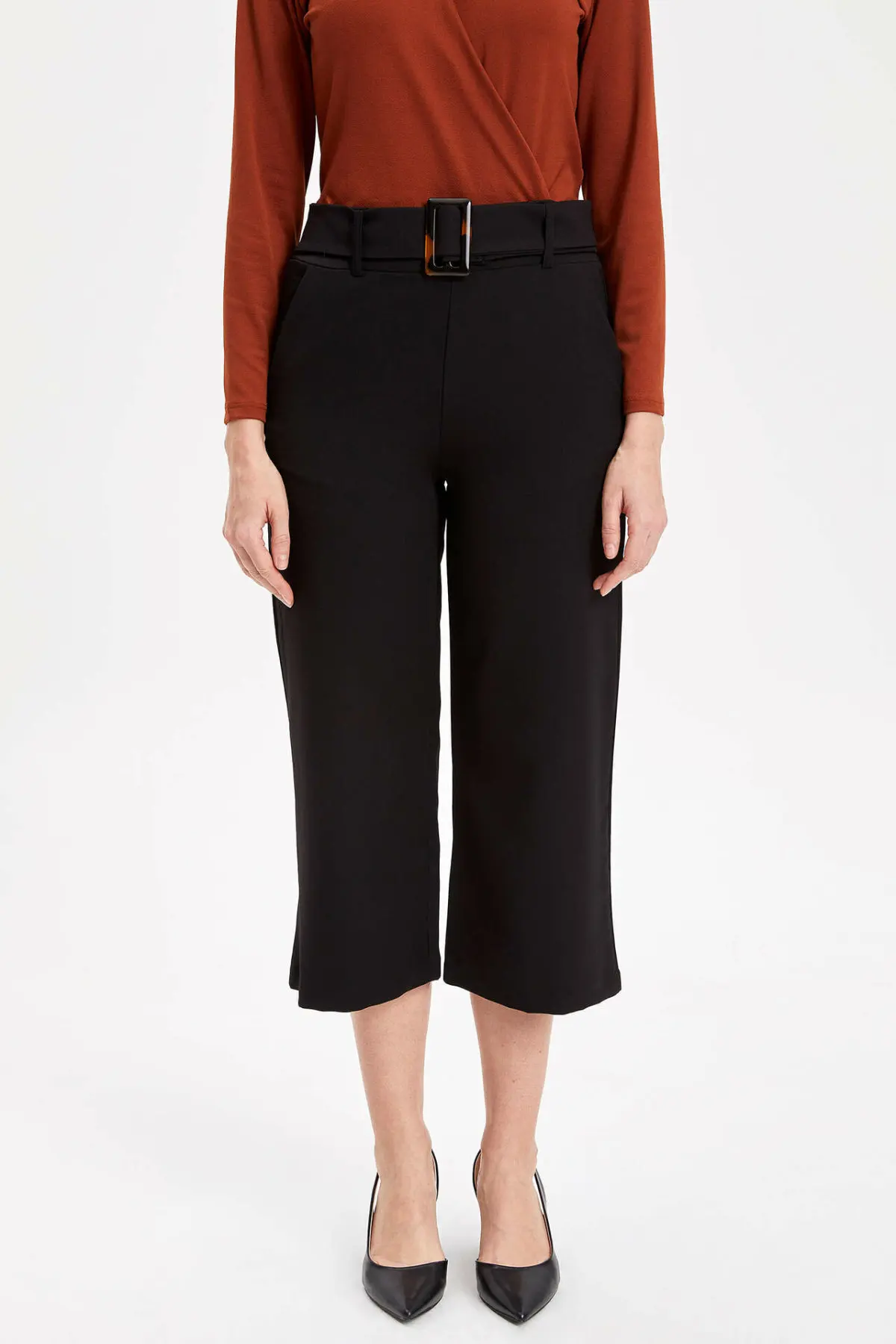 

DeFacto Woman Autumn Stylish Loose Ninth Pants Women Black Orange Color Bottoms Female Wide-leg Trousers-L0891AZ19SM