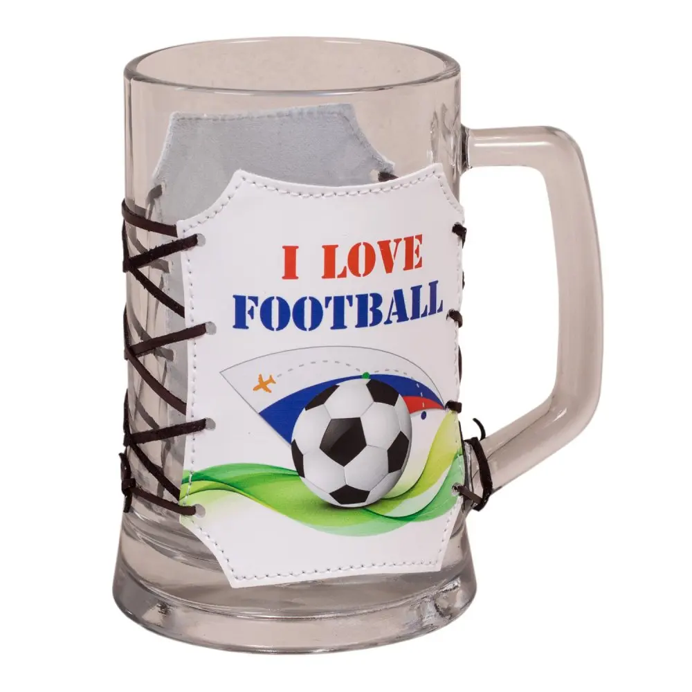 Кружка для пива в оплетке из натуральной кожи "I Love Football"