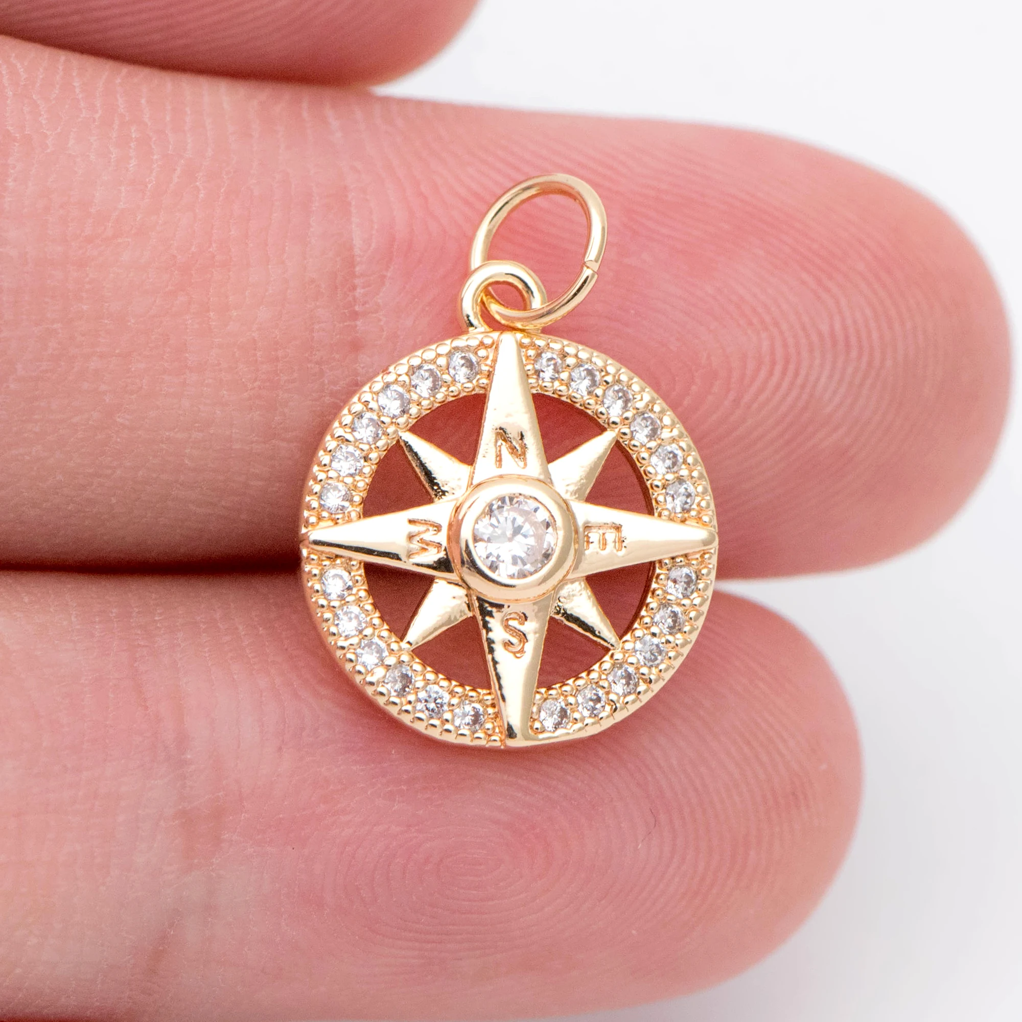 10pcs Dainty Compass Charm, Gold 