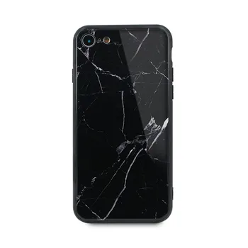 

Case for iPhone 7 / 8 / SE 2020 tempered glass with silicone bumper Black Marble Granite