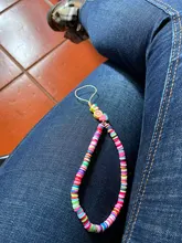 Go2Boho-cadena para la muñeca para mujer, soporte para teléfono, cadenas telefónicas de playa, correa de fruta, arcilla polimérica colorida, cordón de cuentas Heishi