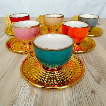 

Colorful Tulip Design Gold Color Coffee Set
