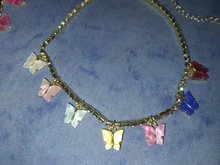 Collar con colgantes de corazón de cereza en cruz de mariposa para mujer, cadena de cristal brillante, Gargantilla, joyería al por mayor