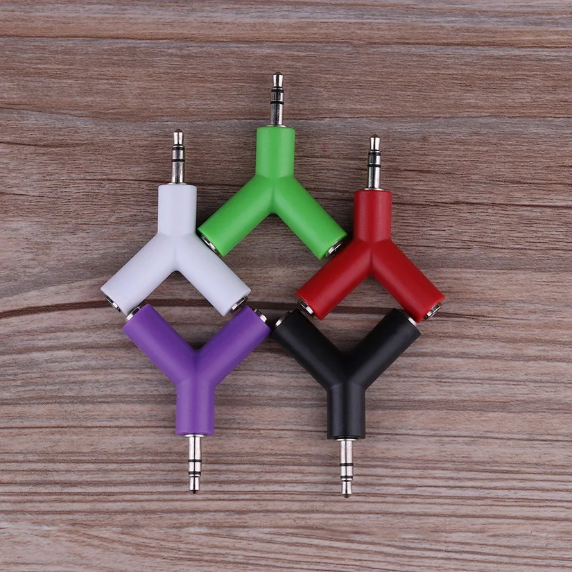 WHOLESALE 100 PCSS LOT 3 5mm Y Shape Double Jack Earphone Adapter Plug Stereo Headphone Splitter for PC MP3 Smartphone Player