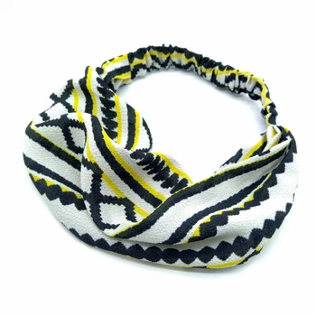 

Headband for women's hair, hippie fashion, white, black and yellow.