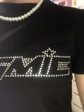 Las mujeres de verano de manga corta/Top sin mangas de perforación en caliente de diamantes de imitación cósmica cartas camisetas ombligo ropa casual de fiesta