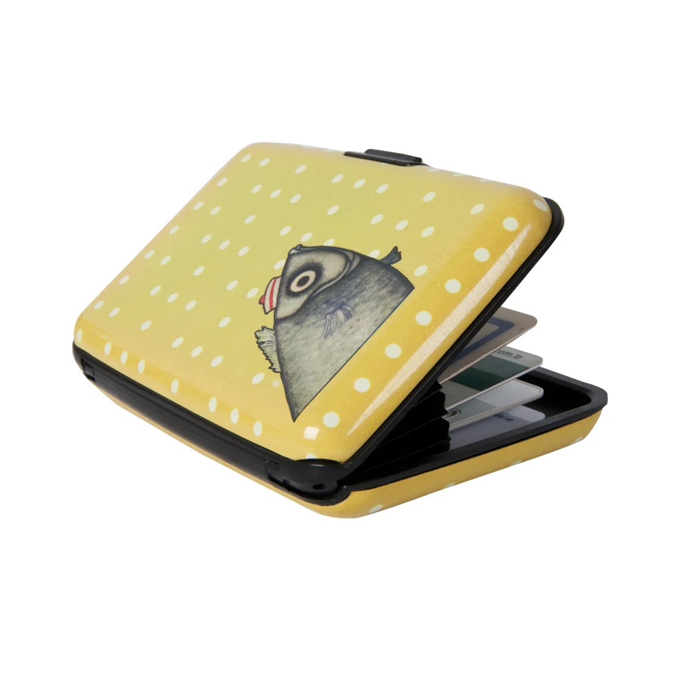 

Biggdesign Metal Cover Business Card Holder, 6 Different Sections, Pistachio Colorful Design, Minimal You Fish Pattern