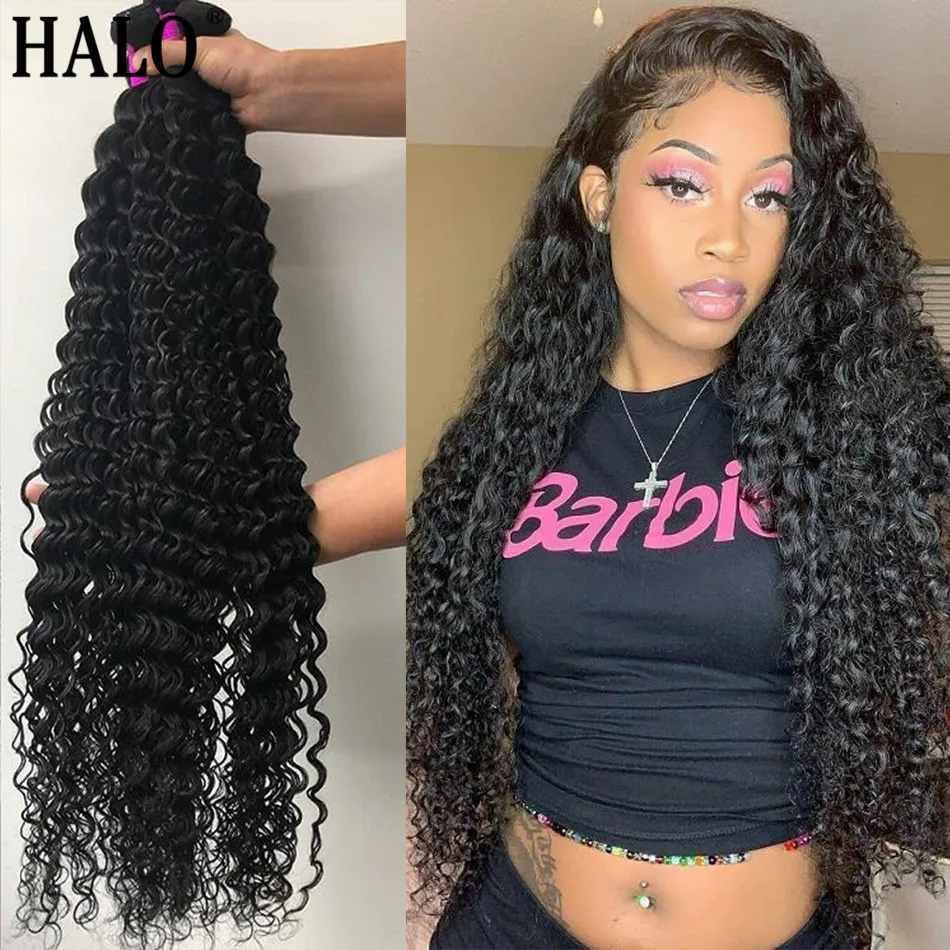 Mechones de pelo brasileño de ondas profundas, cabello rizado ondulado con agua, tejido de 30, 32 y 40 pulgadas, cabello humano Natural grueso, mechones de cabello virgen