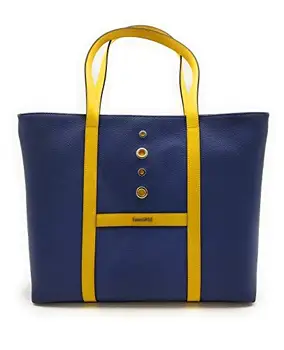 

Blue canvas Shopper bag, details and quality leather handles, zipper closure, inside pocket, 42x31x14 cm.