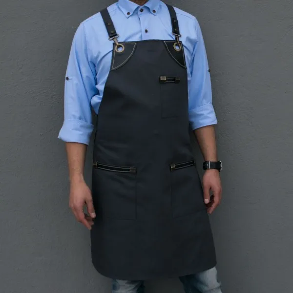 Men's Apron Bib Chef Kitchen Apron Barista Apron Bartender Coffee Restaurant Cooking Apron with Pockets
