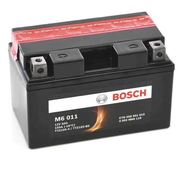 Bosch, M6011, motorcycle battery, motorcycle, YTZ10S-4, YTZ10S-BS, 12V,  AGM, 8Ah-150A, 15x8,7x9,3, maintenance-free