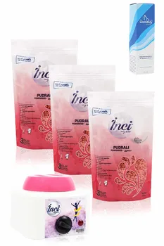 

Pearl waxing pink 3 PCs 200 grams (total 600 gram) + waxing heater machine + feather reducing spray, hard beads wax, hair removal