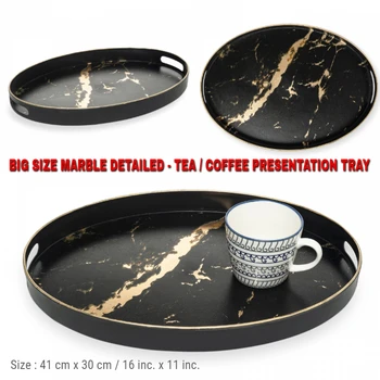 

Drink Presentation Marble Tray Guest Serving Plates Handle Patterned Home Cafe Restaurant Kitchen Decorative Stylish-Fast Ship