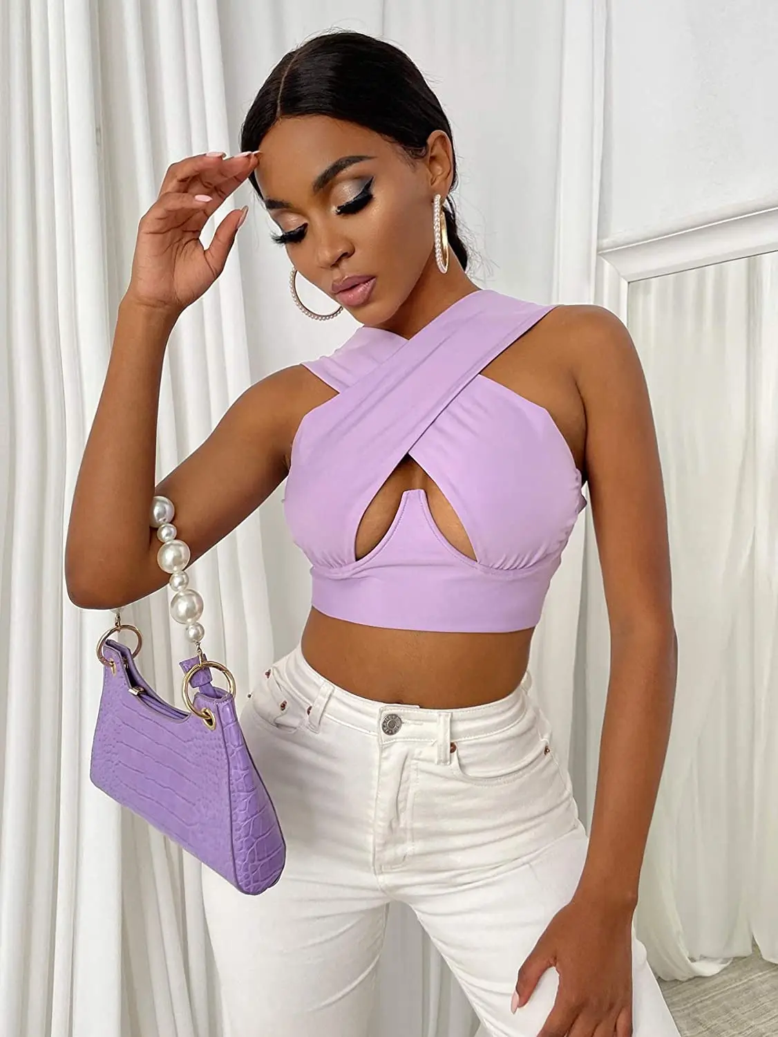 Women's Criss Cross Tank Tops Sexy Sleeveless Solid Color Cutout Front Crop Tops Party Club Streetwear Summer Lady Bustier Tops - Image 5