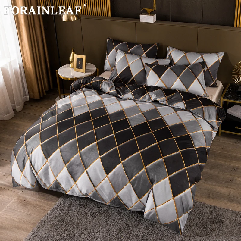 Nordic Gradient Plaid Bedding Sets Geometric Duvet Cover Set With