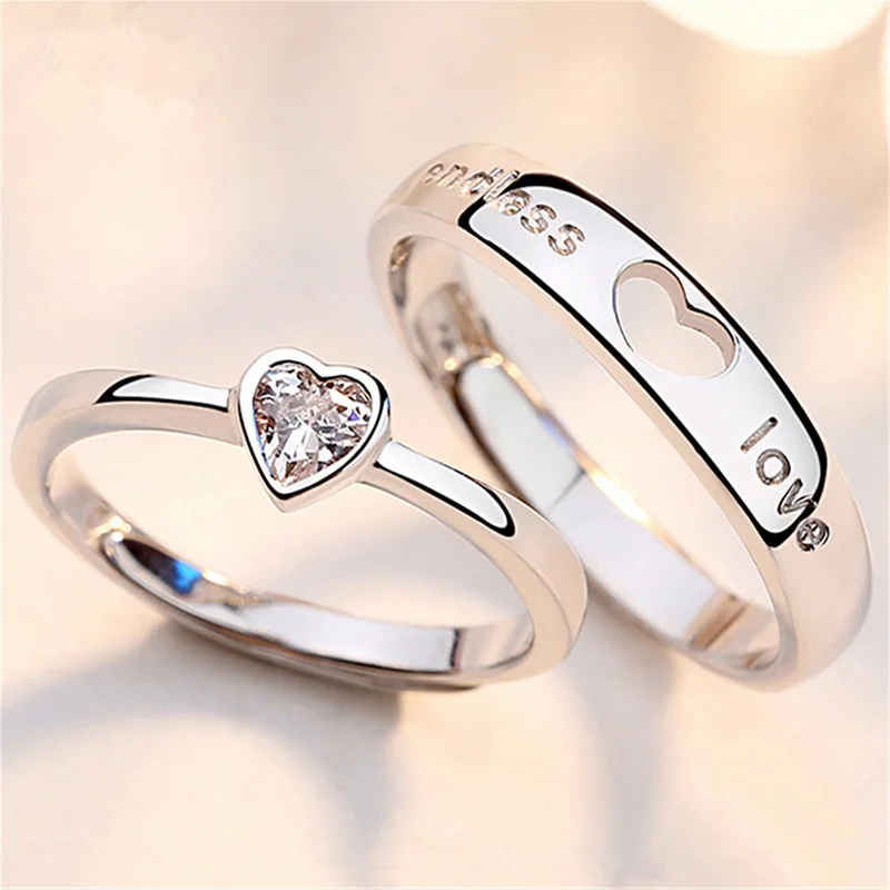 2Pcs/sets Zircon Heart Matching Couple Rings Set Forever Endless Love Wedding Ring For Women Men Charm Valentine's Day Jewelry - Image 2