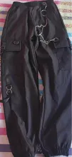 QWEEK Punk pantalones de las mujeres camisetas Hippie cadena bolsillos de talla grande negro Capris pantalones Harajuku de talla grande pantalones Hip Hop