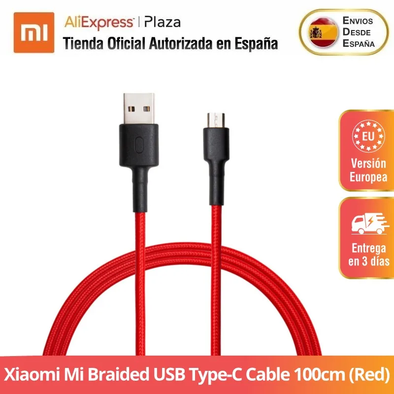 Xiaomi Mi câble USB type-c tressé 100cm (rouge) | Estructura résistente | Diseño sin enredos | Carga rápida 3A
