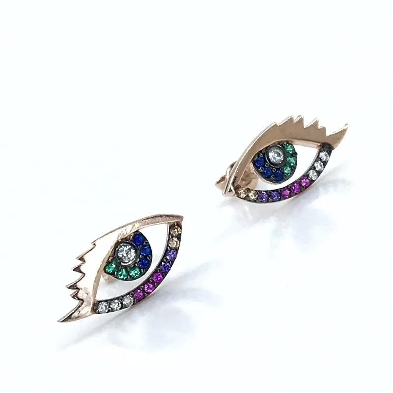 

Multicolor Colorful Little Eye Silver Earrings