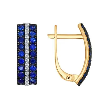 

Sokolov drop earrings with stones in gold with diamonds and sapphires, fashion jewelry, 585, women's male, long earrings