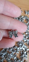 50 piezas encantos Bowknot Bow 11x10mm antiguo bronce plata Color colgantes DIY collar hacer hallazgos joyería tibetana hecha a mano