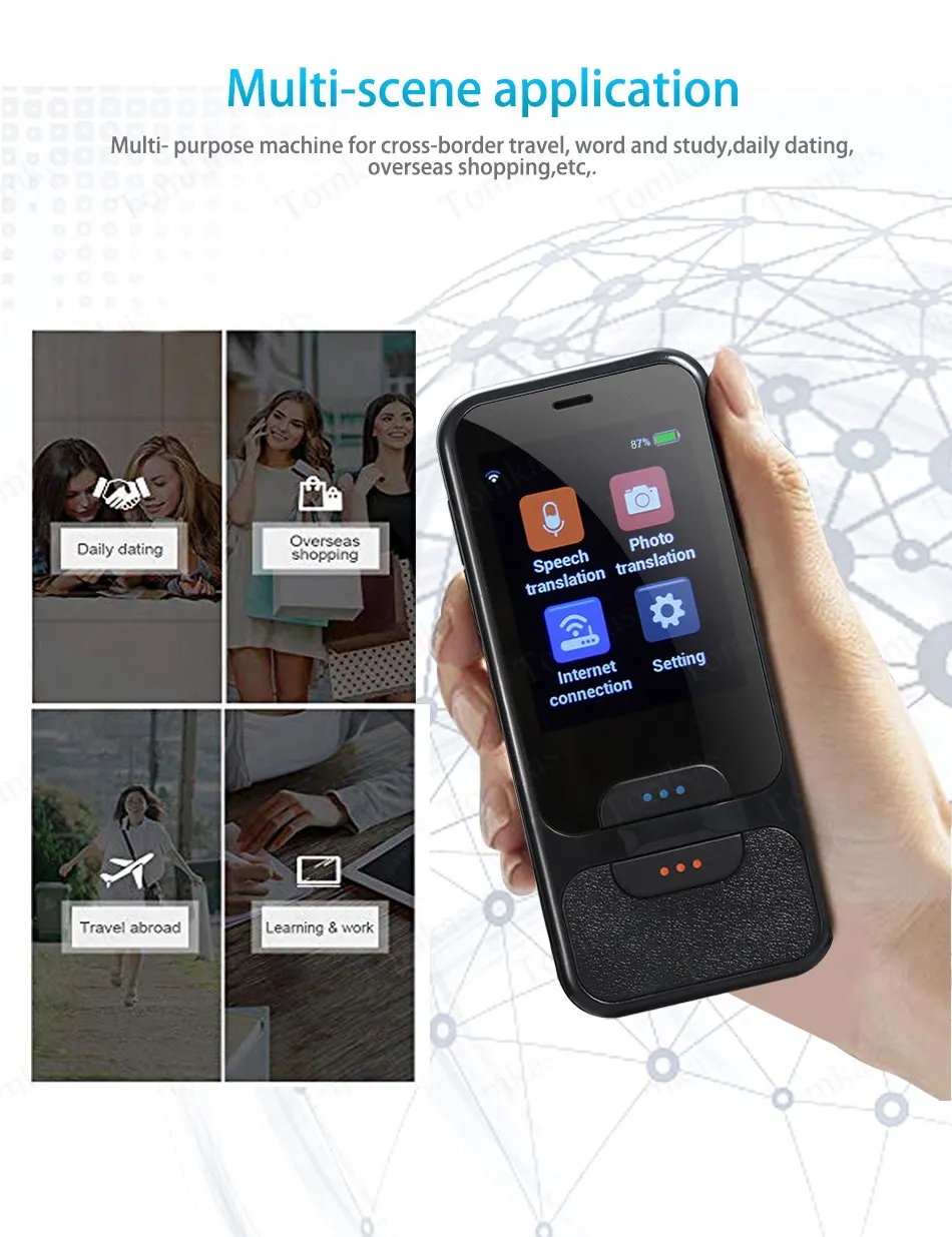 TOMKAS портативный умный голосовой переводчик 2,4 дюймов сенсорный экран WiFi для путешествий фото перевод многоязычные переводчики