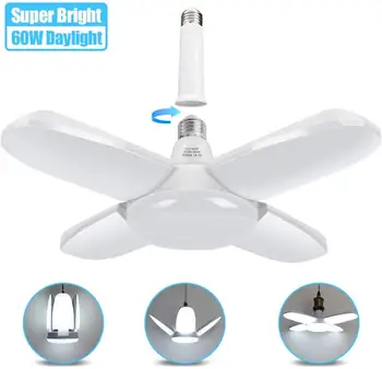 

No Flicker 60W E27 LED Bulb Foldable Fan Blade LED Pendant Lights with E27 12cm screw 360 Degrees Adjustable Ceiling Lamp