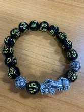 Pulsera de cuentas de obsidiana Feng Shui para mujer, brazalete de plata de Color Pixiu, encanto de unicornio, riqueza de la suerte, joyería a la moda, proverbios de palabra